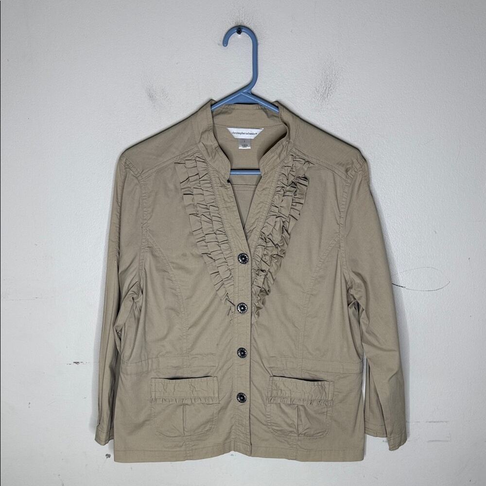 Christopher & Banks Beige Ruffle Button Front Top/Jacket Size Small